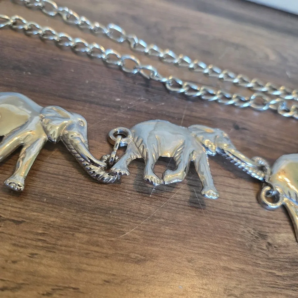 Anne Klein Belt Silver Metal Elephants Chain Belt 50